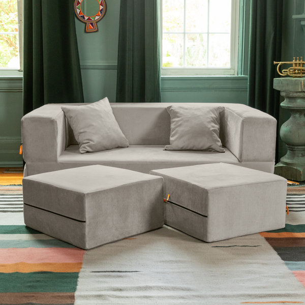 Eugene Zipline Convertible Sleeper Loveseat & Ottomans, Textured Microvelvet